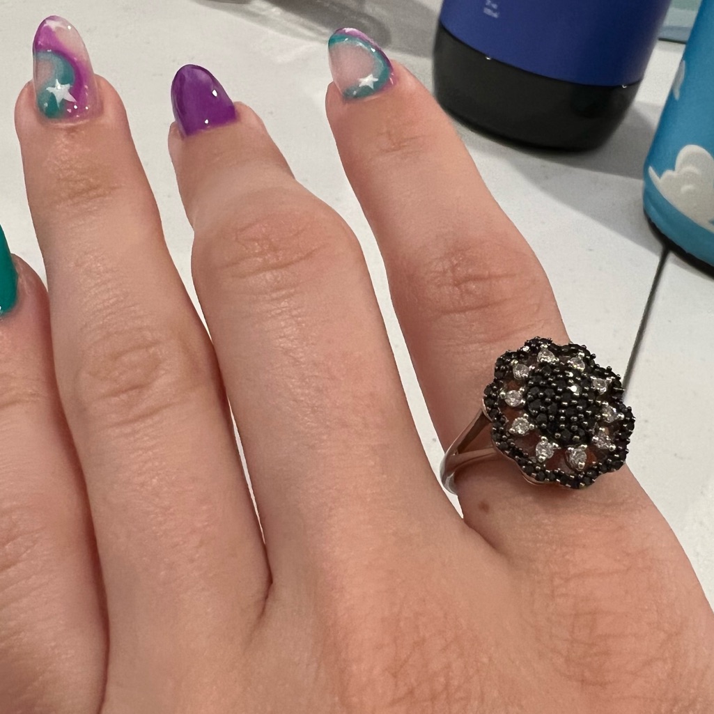 14k White Gold Ring Black  White Diamonds